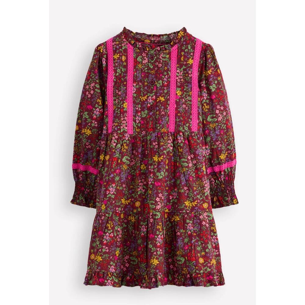 Mini Boden 7/8 Chestnut Flower Meadow Lace Long Sleeve Dress
